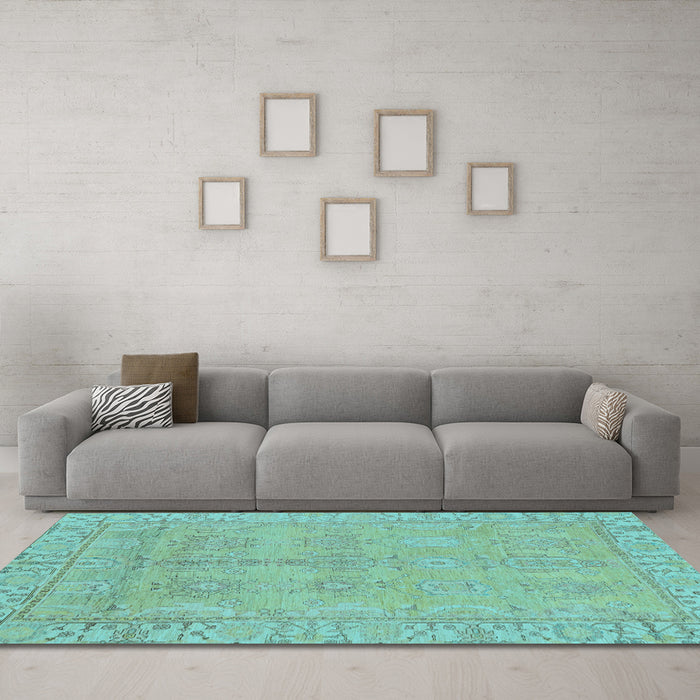 Machine Washable Oriental Light Blue Traditional Rug in a Living Room, wshabs1678lblu