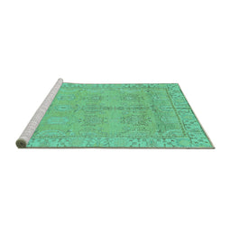 Sideview of Machine Washable Oriental Turquoise Traditional Area Rugs, wshabs1678turq