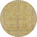 Round Abstract Metallic Gold Oriental Rug, abs1678