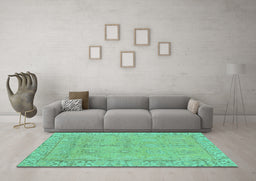 Machine Washable Oriental Turquoise Traditional Area Rugs in a Living Room,, wshabs1678turq