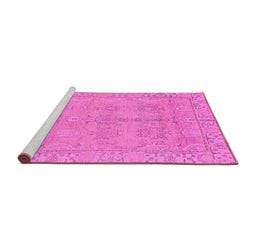 Sideview of Machine Washable Oriental Pink Traditional Rug, wshabs1678pnk