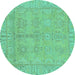 Round Oriental Turquoise Traditional Rug, abs1678turq