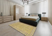 Machine Washable Abstract Metallic Gold Rug in a Bedroom, wshabs1678