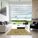 Square Abstract Gold Oriental Rug in a Living Room, abs1679