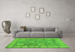 Machine Washable Oriental Green Traditional Area Rugs in a Living Room,, wshabs1679grn