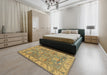 Machine Washable Abstract Gold Rug in a Bedroom, wshabs1679