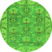 Round Machine Washable Oriental Green Traditional Area Rugs, wshabs1679grn