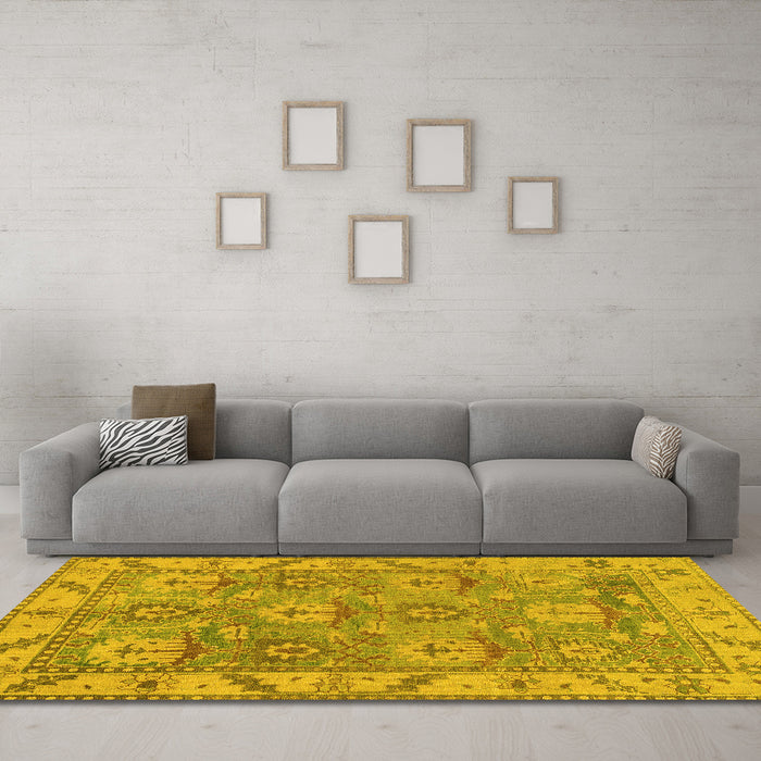 Machine Washable Oriental Yellow Traditional Rug in a Living Room, wshabs1679yw