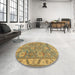 Round Abstract Gold Oriental Rug in a Office, abs1679