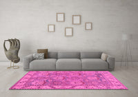 Machine Washable Oriental Pink Traditional Rug, wshabs1679pnk