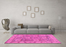 Machine Washable Oriental Pink Traditional Rug in a Living Room, wshabs1679pnk