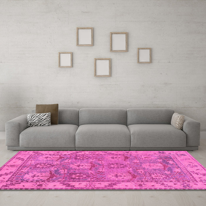 Machine Washable Oriental Pink Traditional Rug in a Living Room, wshabs1679pnk