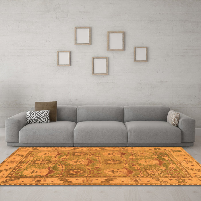 Machine Washable Oriental Orange Traditional Area Rugs in a Living Room, wshabs1679org