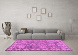 Machine Washable Oriental Purple Traditional Area Rugs in a Living Room, wshabs1679pur