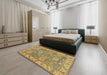 Abstract Gold Oriental Rug in a Bedroom, abs1679