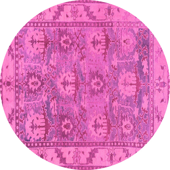 Round Machine Washable Oriental Pink Traditional Rug, wshabs1679pnk