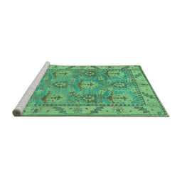 Sideview of Machine Washable Oriental Turquoise Traditional Area Rugs, wshabs1679turq