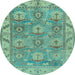 Round Machine Washable Oriental Light Blue Traditional Rug, wshabs1679lblu