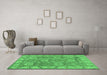 Machine Washable Oriental Emerald Green Traditional Area Rugs in a Living Room,, wshabs1679emgrn