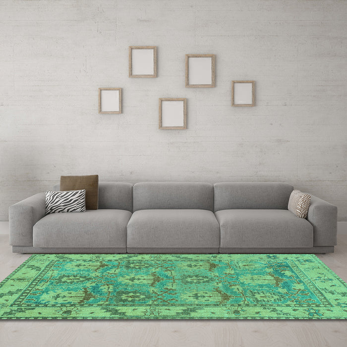 Machine Washable Oriental Turquoise Traditional Area Rugs in a Living Room,, wshabs1679turq