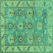 Square Machine Washable Oriental Turquoise Traditional Area Rugs, wshabs1679turq