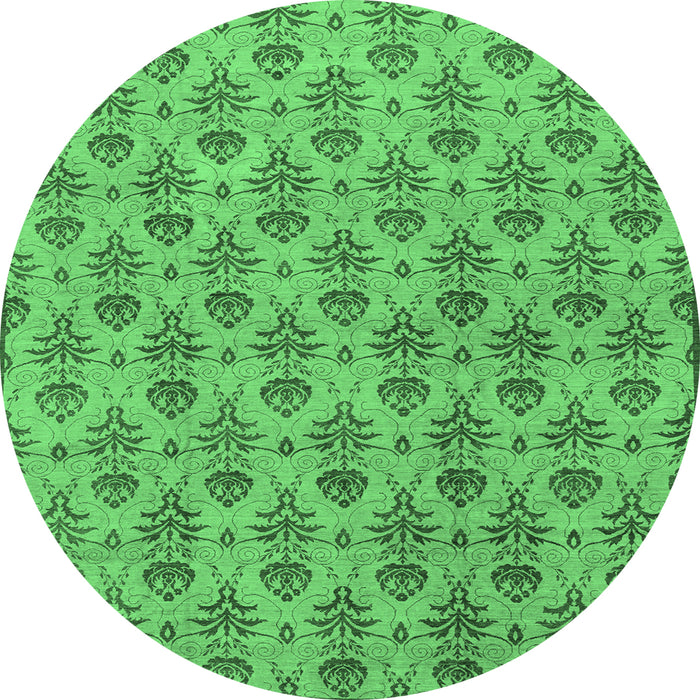 Round Machine Washable Abstract Emerald Green Modern Area Rugs, wshabs167emgrn
