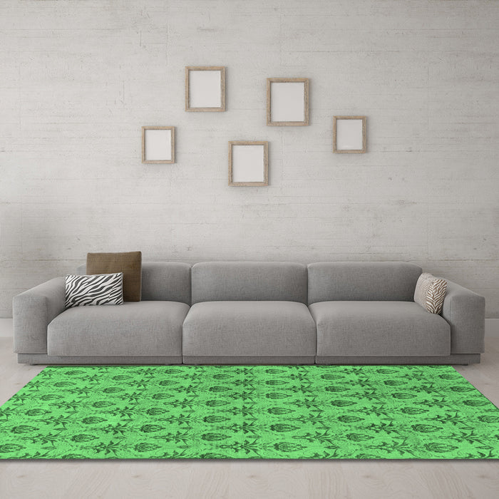 Machine Washable Abstract Emerald Green Modern Area Rugs in a Living Room,, wshabs167emgrn