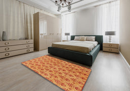 Abstract Orange Red Modern Rug in a Bedroom, abs167