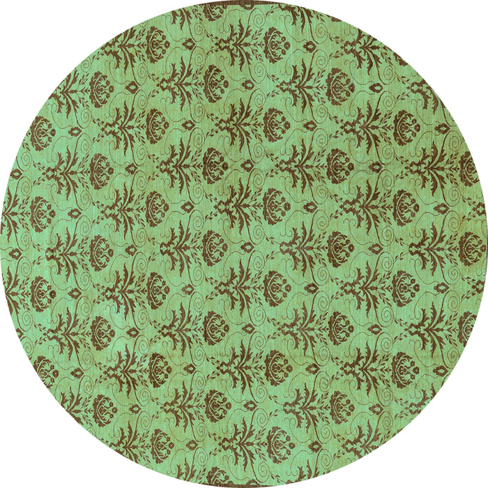 Round Machine Washable Abstract Turquoise Modern Area Rugs, wshabs167turq