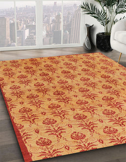 Machine Washable Abstract Orange Red Rug in a Family Room, wshabs167