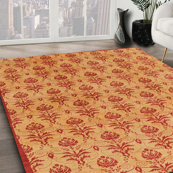 Machine Washable Abstract Orange Red Rug in a Family Room, wshabs167