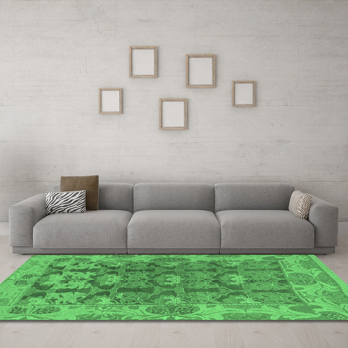 Machine Washable Abstract Emerald Green Modern Area Rugs in a Living Room,, wshabs1680emgrn