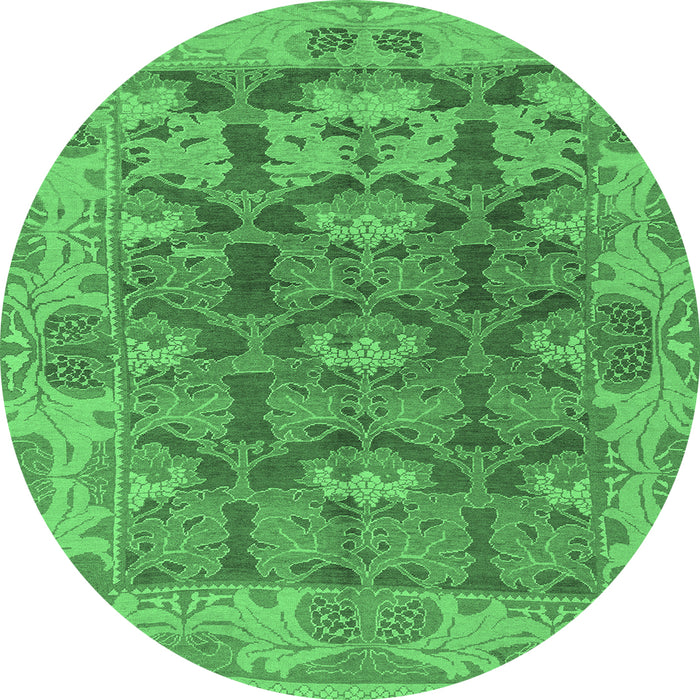 Round Machine Washable Abstract Emerald Green Modern Area Rugs, wshabs1680emgrn