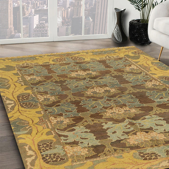 Abstract Gold Modern Rug in Family Room, abs1680