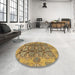 Round Machine Washable Abstract Gold Rug in a Office, wshabs1680