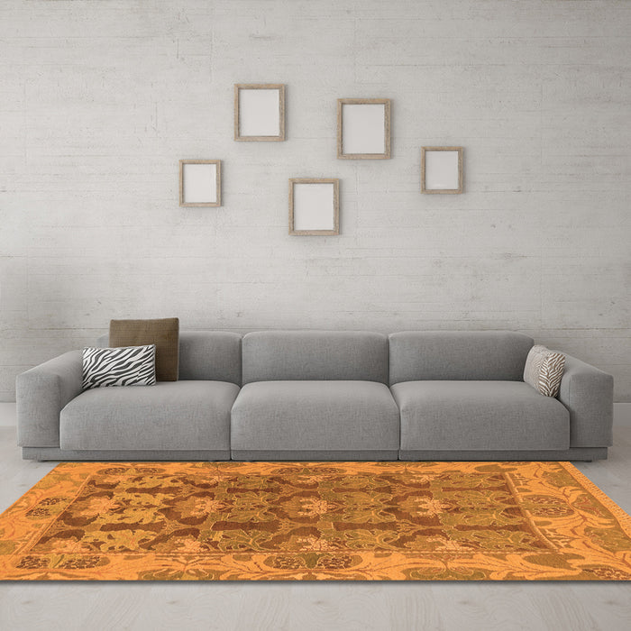 Machine Washable Abstract Orange Modern Area Rugs in a Living Room, wshabs1680org