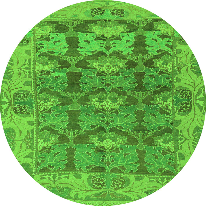 Round Machine Washable Abstract Green Modern Area Rugs, wshabs1680grn