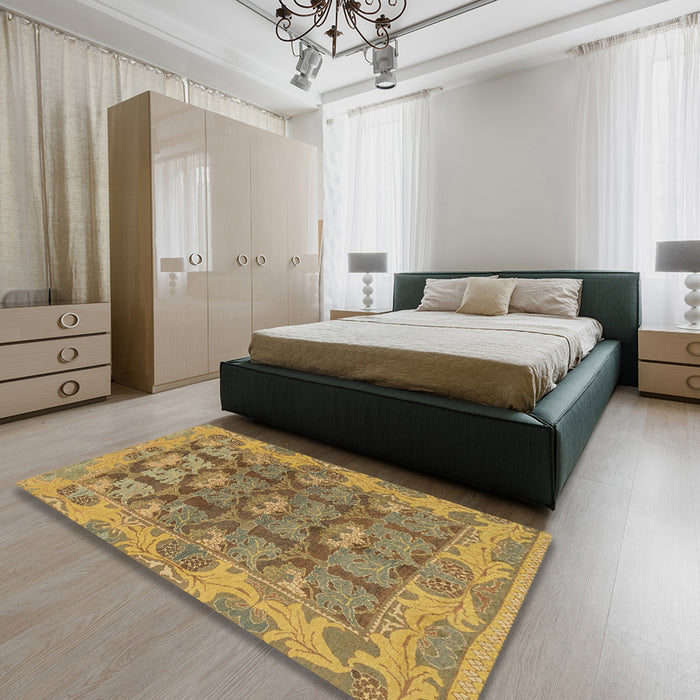 Machine Washable Abstract Gold Rug in a Bedroom, wshabs1680