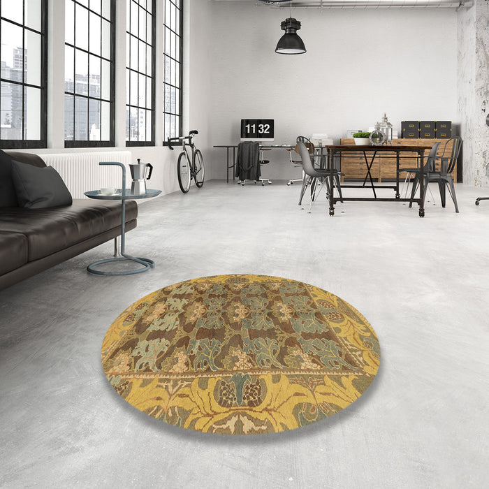 Round Abstract Gold Modern Rug in a Office, abs1680