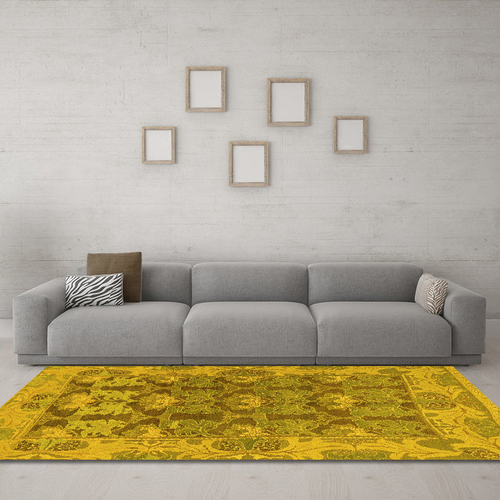 Machine Washable Abstract Yellow Modern Rug in a Living Room, wshabs1680yw