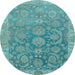 Round Machine Washable Abstract Light Blue Modern Rug, wshabs1681lblu