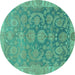 Round Machine Washable Abstract Turquoise Modern Area Rugs, wshabs1681turq