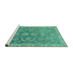 Sideview of Machine Washable Abstract Turquoise Modern Area Rugs, wshabs1681turq