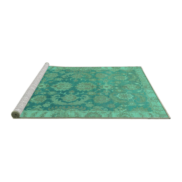 Sideview of Machine Washable Abstract Turquoise Modern Area Rugs, wshabs1681turq