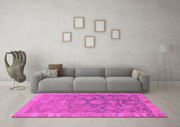 Machine Washable Abstract Pink Modern Rug in a Living Room, wshabs1681pnk