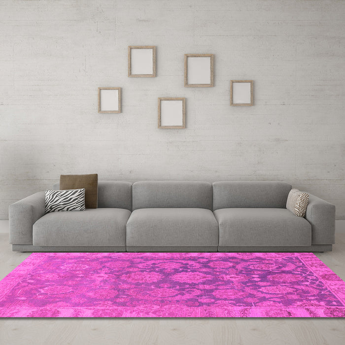 Machine Washable Abstract Pink Modern Rug in a Living Room, wshabs1681pnk