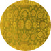 Round Machine Washable Abstract Yellow Modern Rug, wshabs1681yw