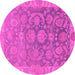 Round Machine Washable Abstract Pink Modern Rug, wshabs1681pnk