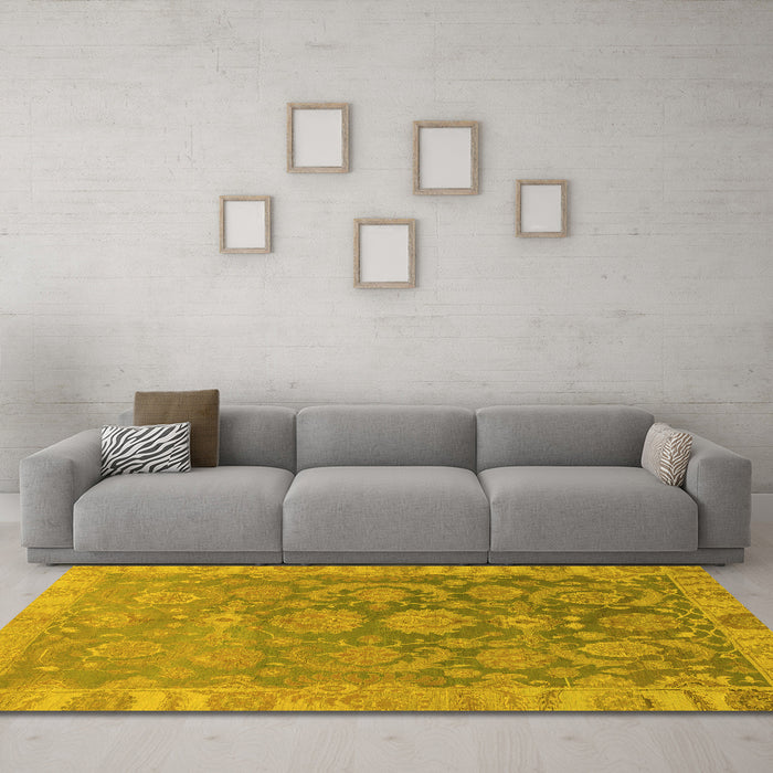 Machine Washable Abstract Yellow Modern Rug in a Living Room, wshabs1681yw