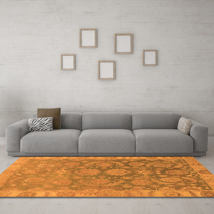 Machine Washable Abstract Orange Modern Area Rugs in a Living Room, wshabs1681org